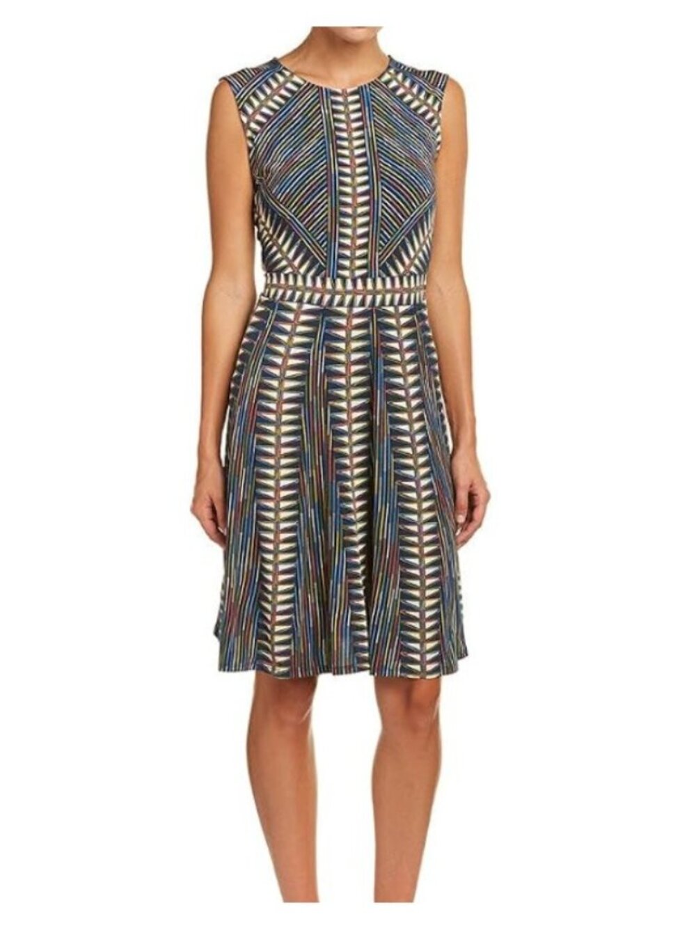BCBGMax Azria Women's Rosalya Knit Fit and Flare Dress jersey geometric medium